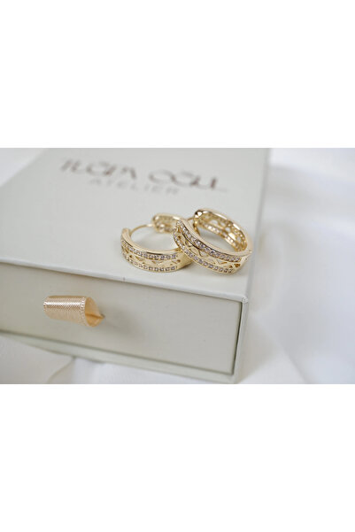 ATELİER TUĞBA Kp664 Special Series Double Row Stone Openwork Hoop Earrings (I...