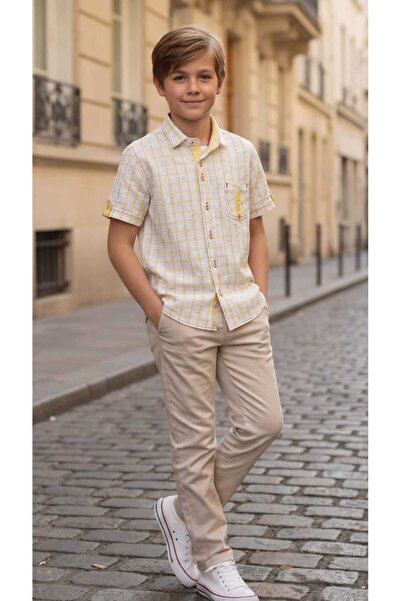 Louis Fabel Linen Checkered Short Sleeve Children's Shirt