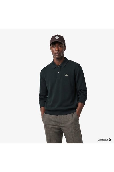Lacoste Erkek Classic Fit Polo Yaka Koyu Yeşil Kazak