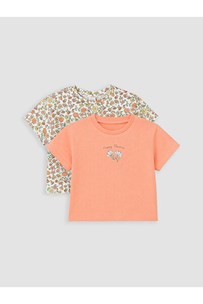 LC Waikiki Crew Neck Flower Patterned Baby Girls' T-Shirt 2 Pack