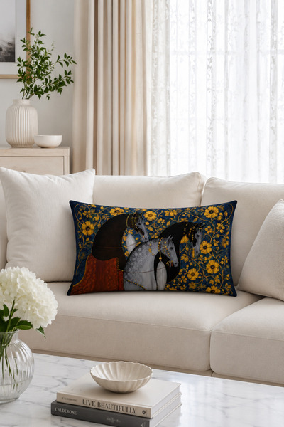 HOMESSA Navy Blue Floral Horse 2-Piece Throw Pillow Cover 35X55 cm
