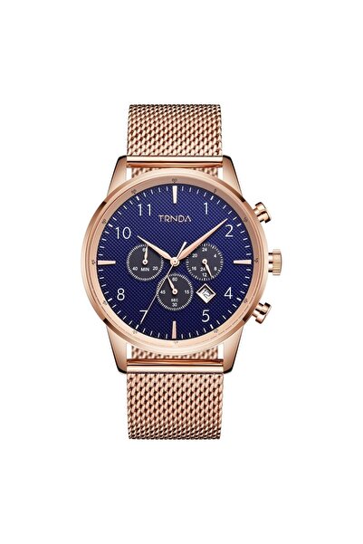 TRNDA Men's Rose Gold Stainless Steel Watch, Dark Blue Dial | Trn-43rb