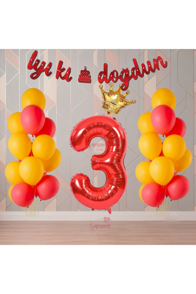 RÖNESANS PARTİ Rönesans Yellow-Red Color Themed Birthday Party Set Age-3