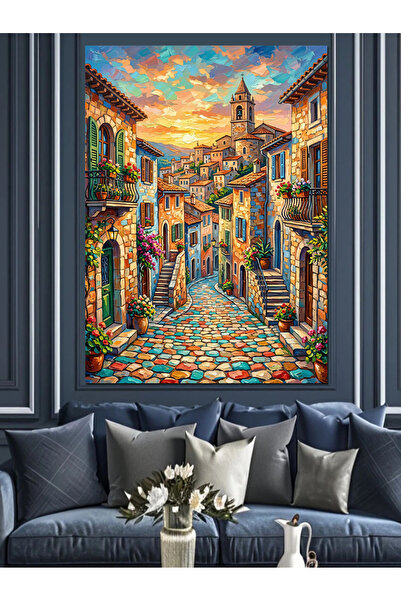 Artmeg Pânză decorativă cu strada italiană cu pietre colorate - tablou din le...