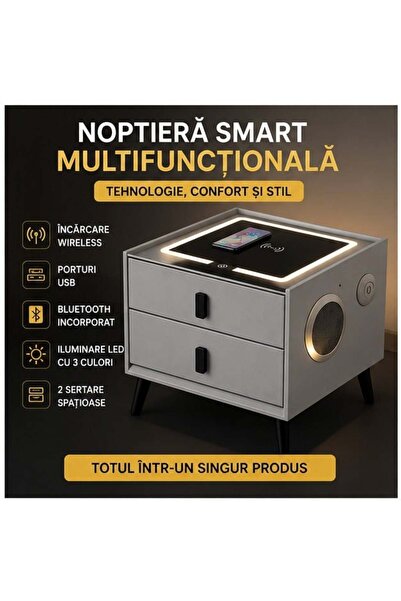 OEM Noptieră smart LED tactil, 2 sertare, încărcare wireless