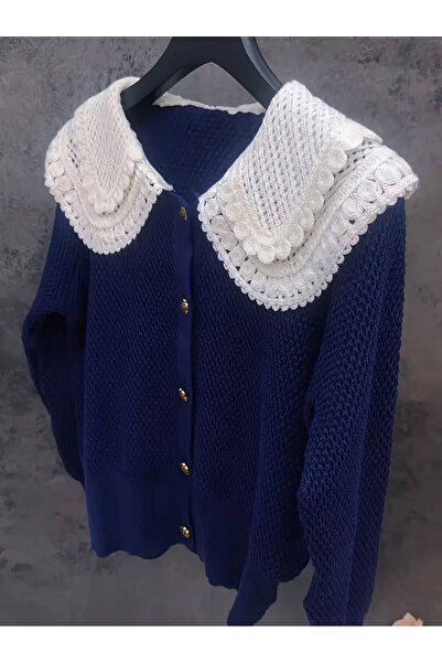 banessa Lace Collar Detailed Baby Collar Long Sleeve Women's Cardigan
