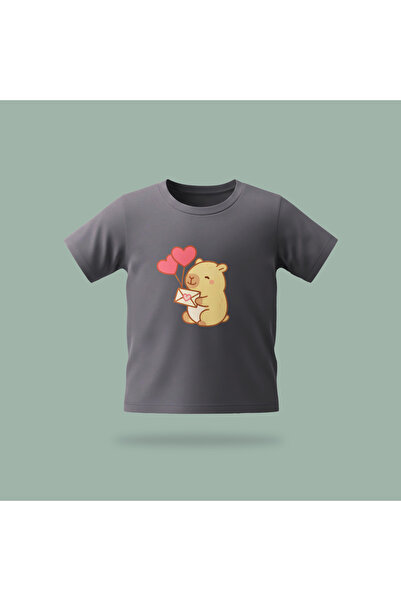Erays Home Children's Capybara Send Love Patterned Printed T-Shirt 100% Cotto...