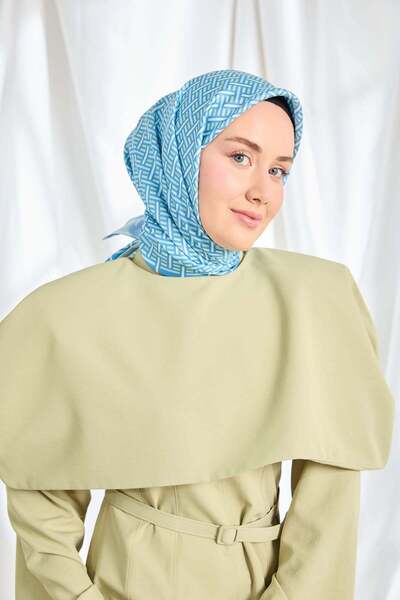 Silk Home Twill Silk Scarf Geometric Blue