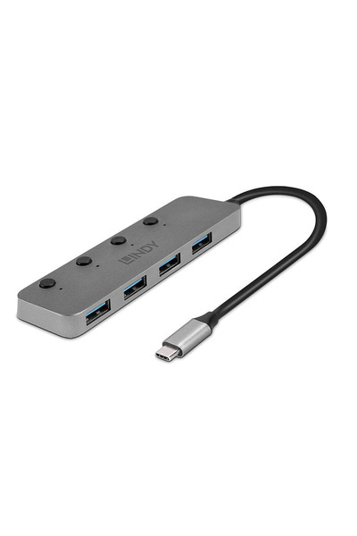 LİNDY Hub USB 43383 USB-C, 4 porturi, Gri