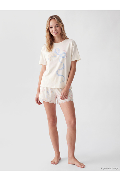 LC Waikiki cu imprimeu Set de pijamale scurte de damă