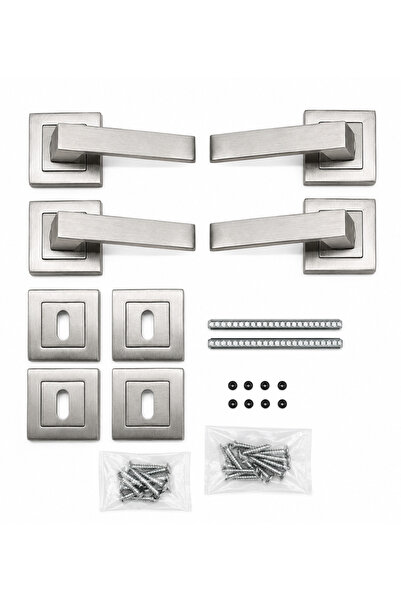 Condi Collection Lama Square Rosette Satin Room Aluminum Door Handle (2 Sets)