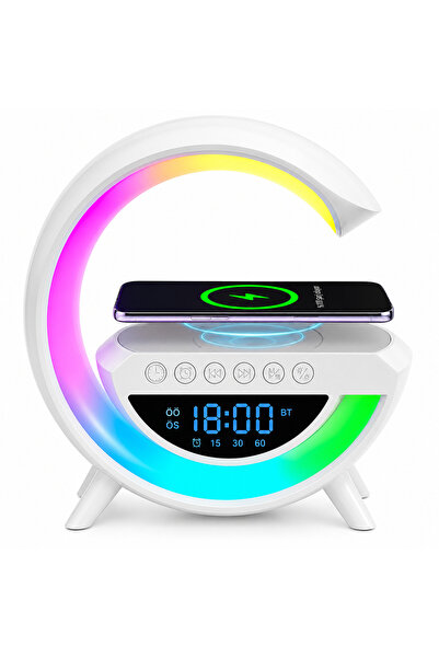 electroawm G-Tasarımlı Rgb Kablosuz Şarj Özellikli Dijital Saatli Bluetooth Hoparlör