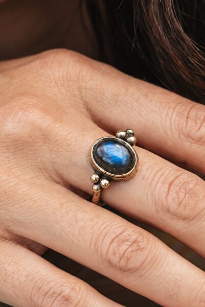 NBS Beautiful Naturel Stones خاتم من النحاس النقي قابل للتعديل مرصع بحجر اللا...