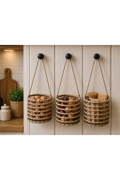 Egindra Wicker Weave Hangable 3-Piece Organizer Set Kitchen Cloth-Sponge Bask...