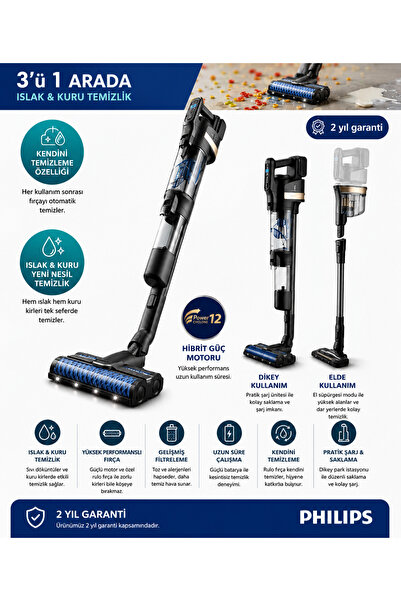 Philips Islak & Kuru Aqua Trio 9000 Seri Premium Dijital Ekran, Hibrit Güç Mo...