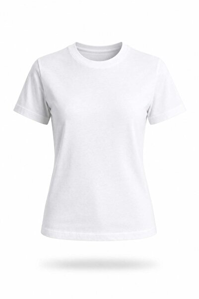 5in1Canpolat Tricou subțire din bumbac, ecru, cu guler tip crewneck
