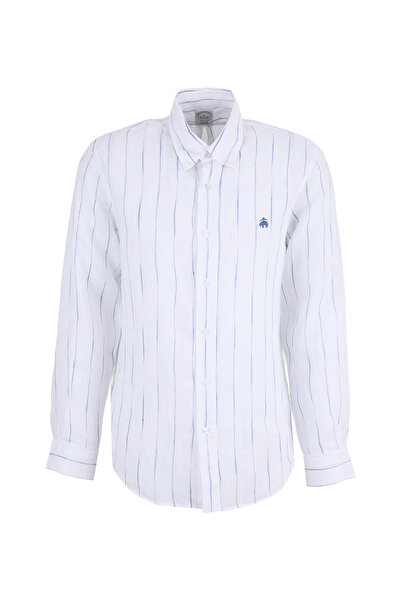 BROOKS BROTHERS Beyaz Erkek Düğmeli Regular Fit Çizgili Gömlek BBSS26MSH015