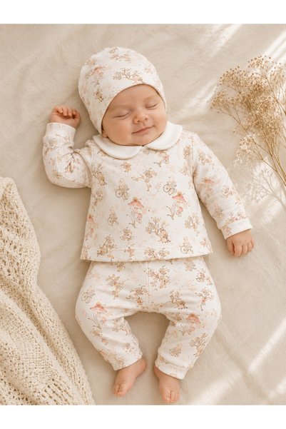 Arinpexa 8-Piece Cute Figure-Detail Newborn Girl Baby Hospital Release Set/8-Piece 100% Cotton Premium Girl Baby Zibin Set