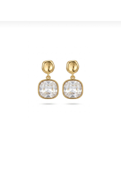 Generic Brand Steel Crystal Dangle Gold Earrings