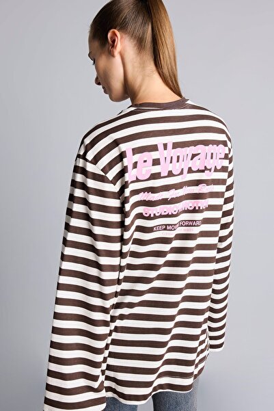 DeFacto Back Printed Striped Oversize Long Sleeve T-Shirt I6909Ax26Au