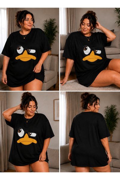 Rubonia Women's Plus Size Oversize Cartoon Print Long T-Shirt Comfortable Loose Fit Casual Crew Neck XL - 2XL - 3XL - 4XL - 5XL - 6XL - 7XL - 8XL