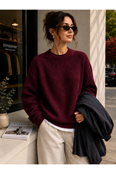 DepoExport Women's Premium Oversize Soft Crew Neck Knitwear Sweater