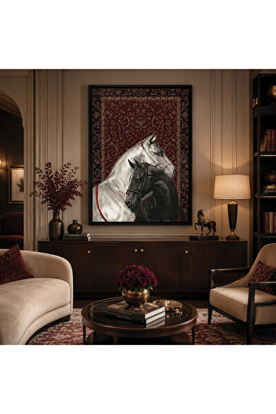 Ghaith Store Luxury Arabian Horses Canvas Wall Art in Red Classic Design – El...