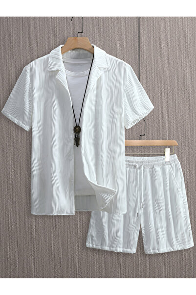 Take Two By Styli Men Plus Size Textured Shirt and Shorts Co-ord Set