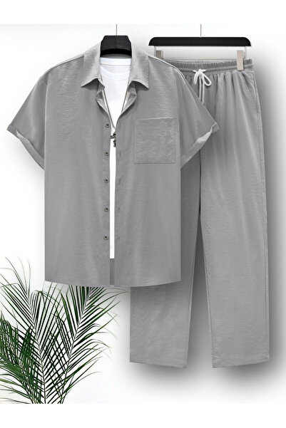 Take Two By Styli Men Plus Size Solid Casual Shirt and Pants Co-ord Set