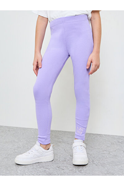 Styli Teen Girls Lilac Graphic Print Ribbed Cotton Full-Length Leggings