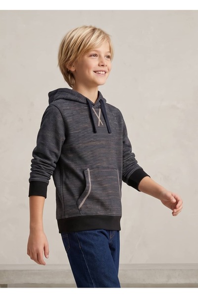 Ozmoz By Mukadder Özden Gray Anthracite Hooded Spring Thin Hoodie for Boys