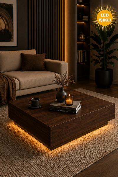 webotto 8 Nisay Led Işıklı Koyu Ceviz Kare Orta Sehpa Yeni Nesil Modern Orta ...