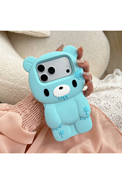 Choice69 iPhone 16 Blue Cute 3D Trendy Bear Silicone Phone Case For iPhone 12...