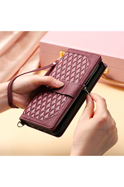 Choice Galaxy S26 Plus wine red Rhombic Leather Case for S26 S25 Edge S24 Ult...