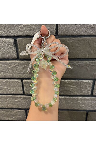 Choice3 Green Two-Tone Crystal Clear Beaded Bracelet with Bowknot Phone Strap...
