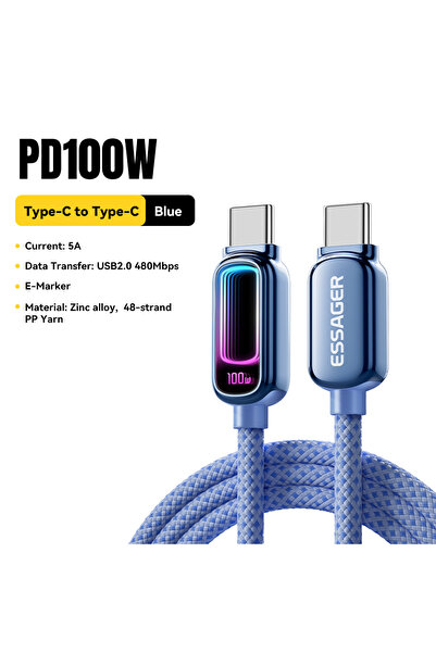 Choice4 ESSAGER 2m Blue 100W Essager 240W USB C to USB C Cable 100W PD3.1 Fas...