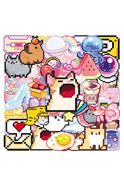 Choice 50PCS 50Pcs Cute Pixel Game Stickers Kawaii Girls Cat DIY Stickers Scr...