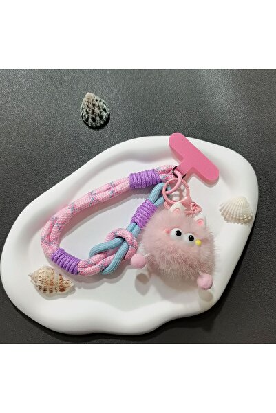 Choice1 Pink Doll Cute Cartoon-Style Plush Phone Lanyard, Colorful Woven Wris...