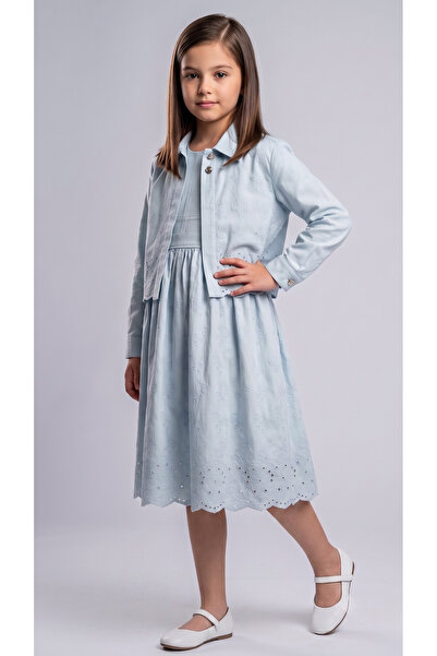 Pafim Girls' Midi Length Shirt Dress, Cotton Dress with Scallop Detail, Ages ...