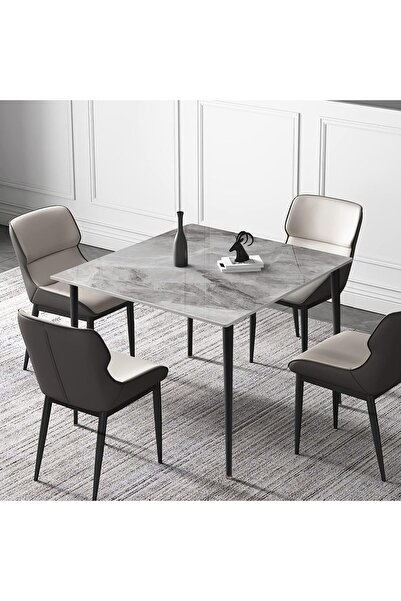 WISFOR Dining Table, Sintered Stone and Metal, Anti-slip, Scratch and Heat Re...
