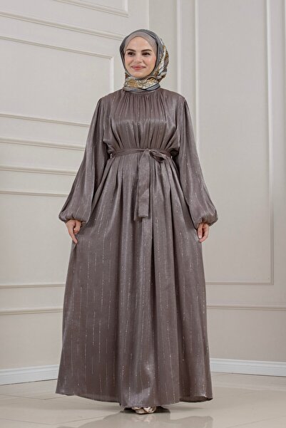 Sevitli Glittery Evening Dress-Brown
