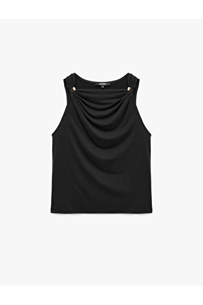 Koton Slim Fit Draped Viscose Degaje Collar Sleeveless Blouse with Metal Acce...