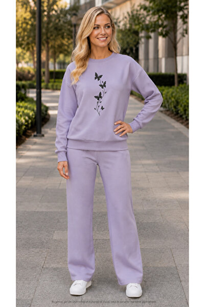 TREND EMMODA Women's Ivy Detailed Butterfly Printed Tracksuit Set/Round Neck ...
