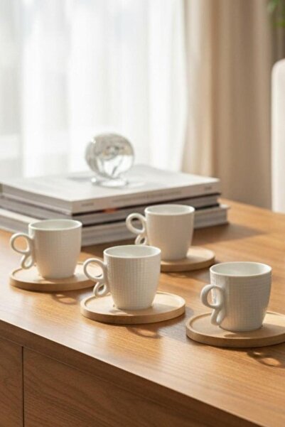 ALBETTO Porcelain Bamboo Plate Coffee Cup Set