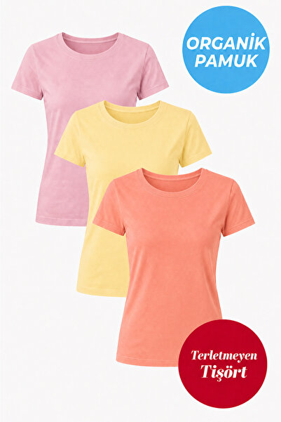 UNIQVIBE 3-Pack Organic Cotton Women's Short Sleeve Crew Neck T-Shirt (Pink -...