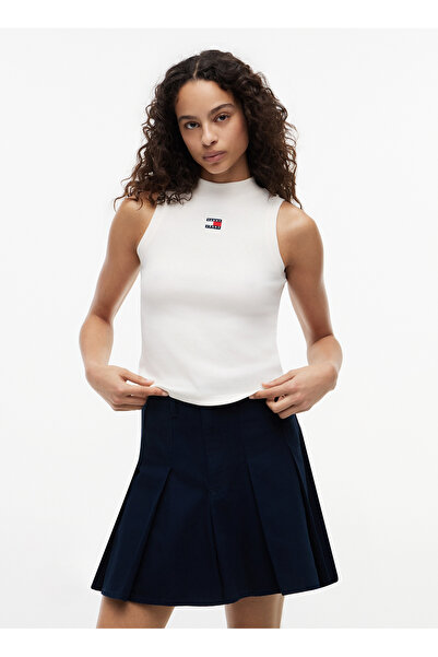 Tommy Jeans Beyaz Kadın Bisilet Yaka Nakışlı T-Shirt DW0DW23478YBH