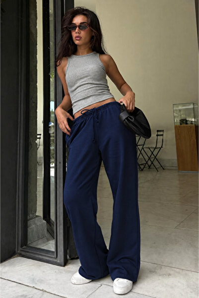 Madmext Navy Blue Barrel Fit Women's Sweatpants Mg2553