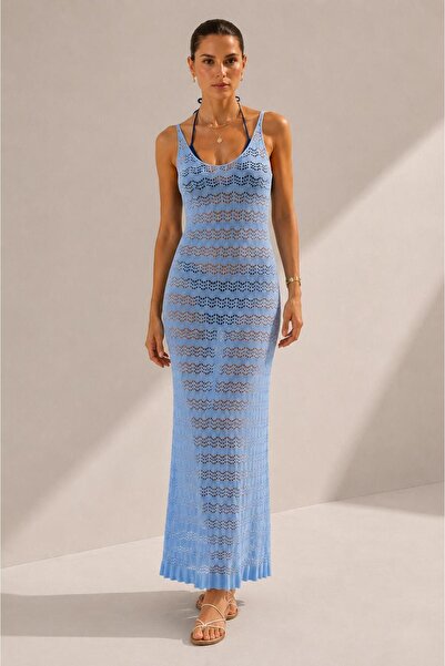 ALEXANDERGARDI V-Neck Openwork Long Knitwear Dress