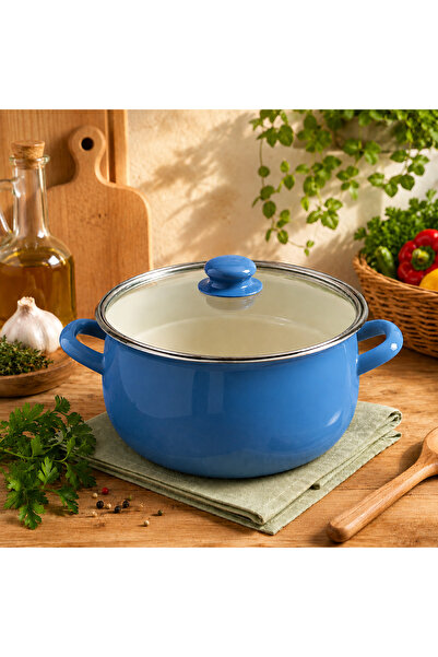 ALEV EMAYE 24 cm | 6 L | Emaye Tencere | Cam Kapaklı | Pastel Renkli | Yemek ...