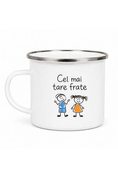 OEM Cana emailata Cel mai tare frate, metal emailat, alb